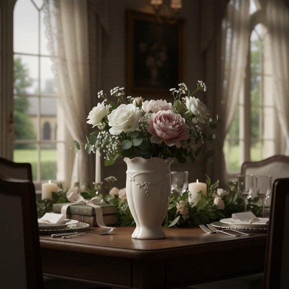 White Ceramic Flower Vase 6.8 Inch Small French Vintage Home Table Decor - Picture 4 of 8